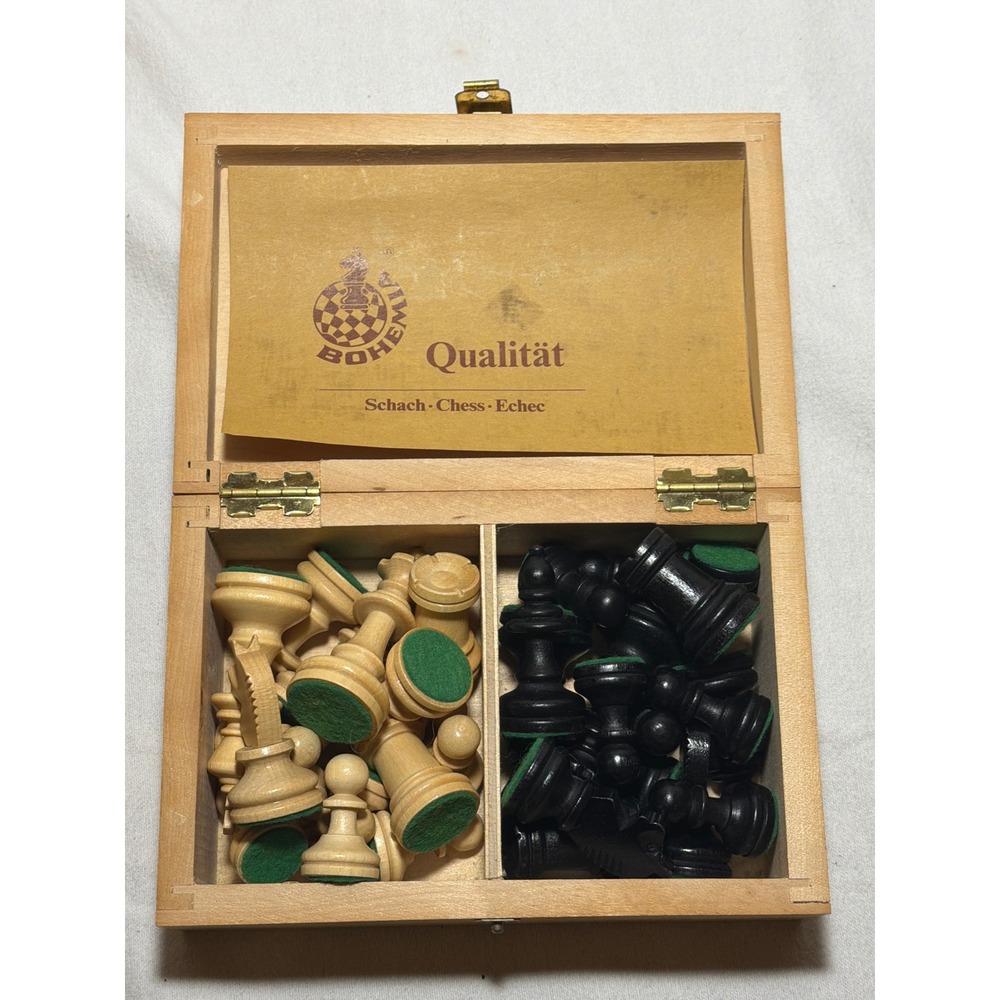 Bohemia Qualitat Vintage Wooden Chess Set with Storage Box West Germany Pieces